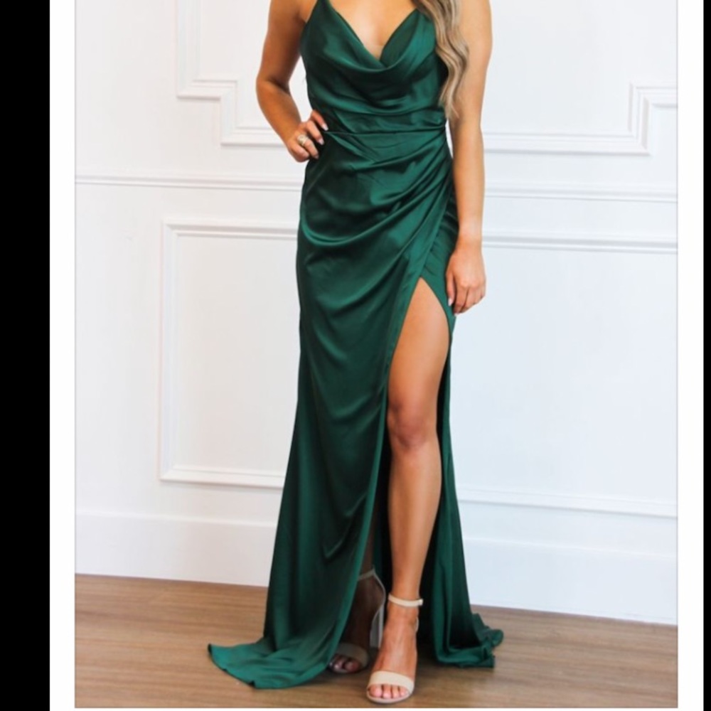 Emerald Green Cowl Neck Gown